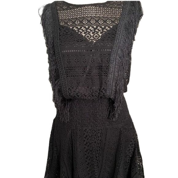 BEBE Black Lace Fringe Dress Sz  Small - Picture 7 of 7